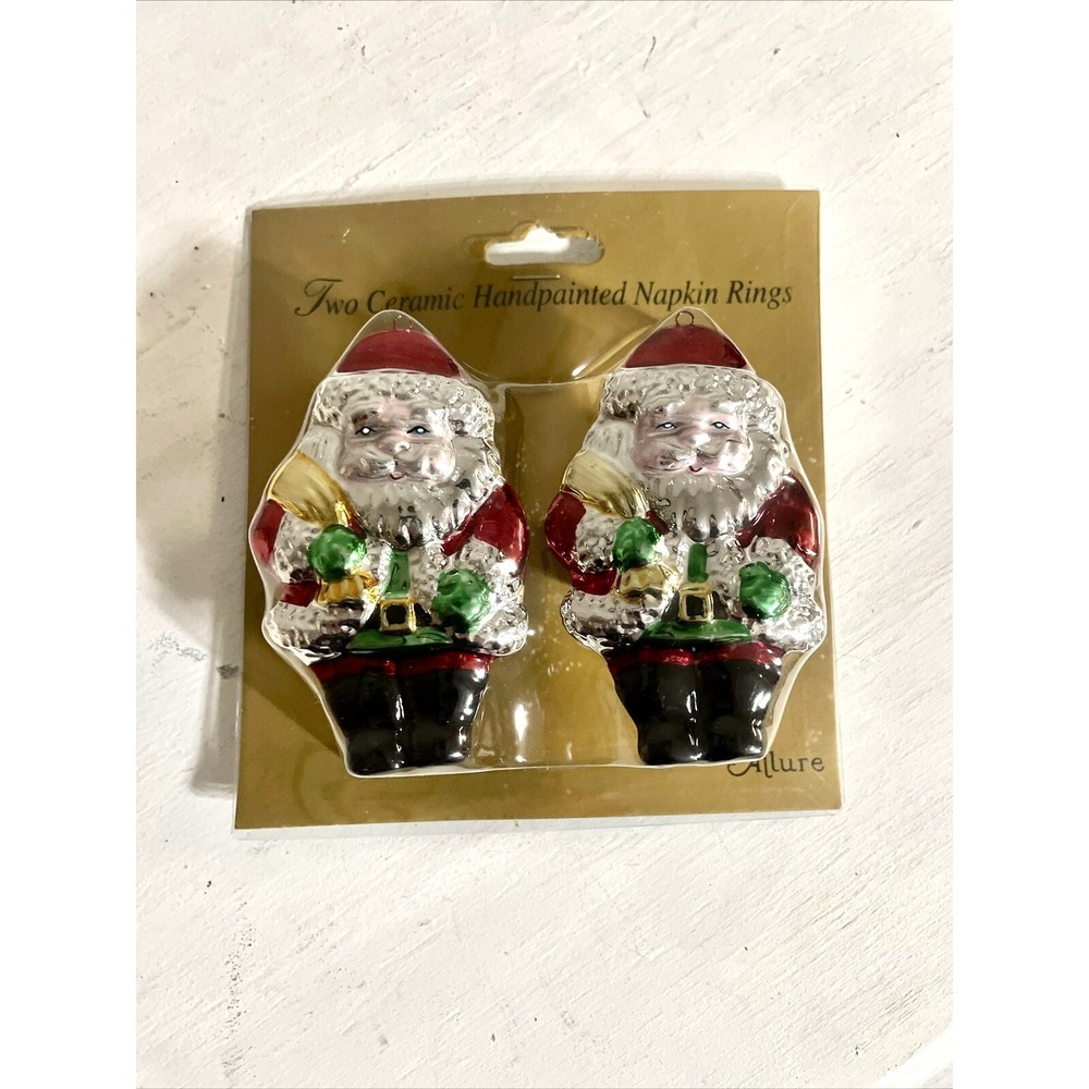 12 Ceramic Handpainted Napkin Rings ~Santa Claus ~ By Allure 6 Pks Of 2